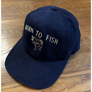 Y2K Born To Fish Footlocker Dad Hat Cap Navy Blue Adjustable Strapback
